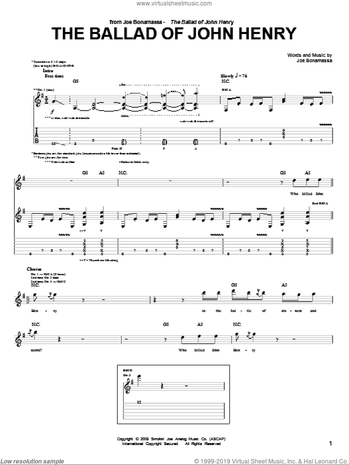 The Ballad Of John Henry sheet music for guitar (tablature) by Joe Bonamassa, intermediate skill level