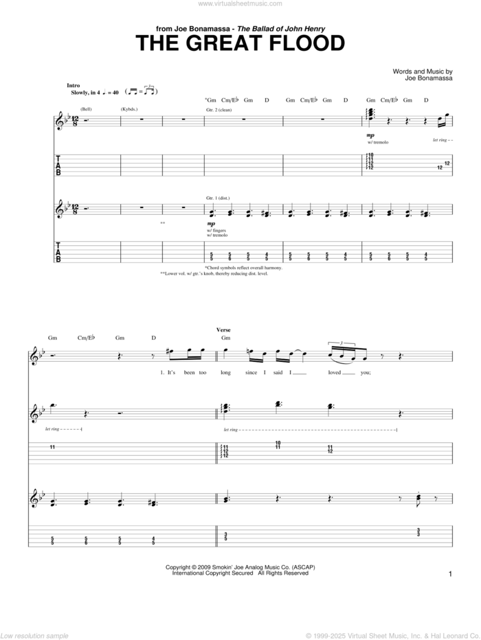 The Great Flood sheet music for guitar (tablature) by Joe Bonamassa, intermediate skill level