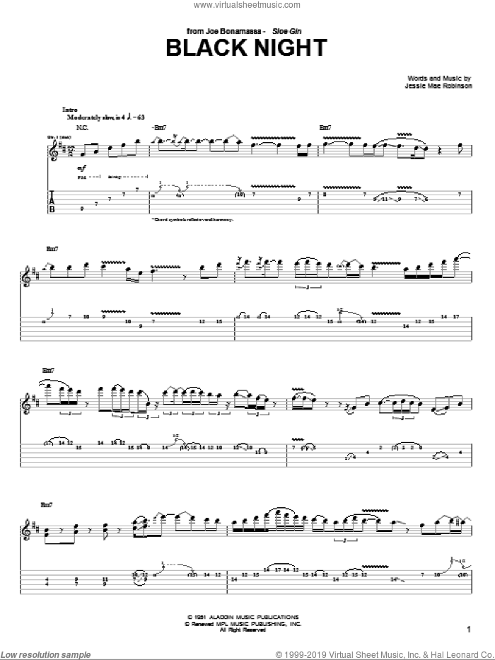 Black Night sheet music for guitar (tablature) by Joe Bonamassa, Buddy Guy and Jessie Mae Robinson, intermediate skill level