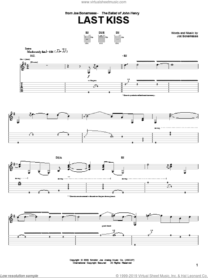 Last Kiss sheet music for guitar (tablature) by Joe Bonamassa, intermediate skill level