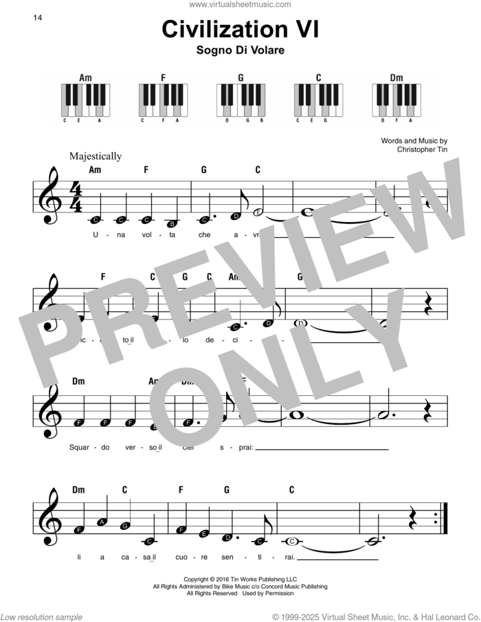 Sogno Di Volare (from Civilization VI) sheet music for piano solo by Christopher Tin, beginner skill level