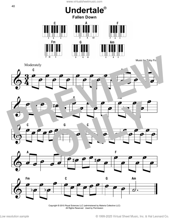 Fallen Down (from Undertale) sheet music for piano solo by Toby Fox, beginner skill level