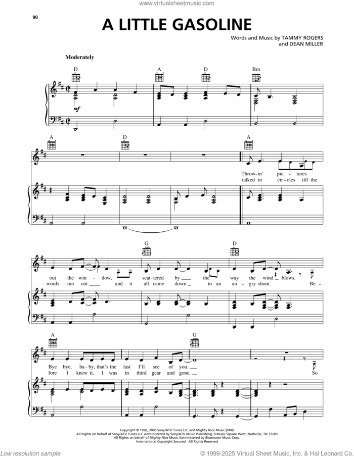 A Little Gasoline sheet music for voice, piano or guitar by Terri Clark, Dean Miller and Tammy Rogers, intermediate skill level