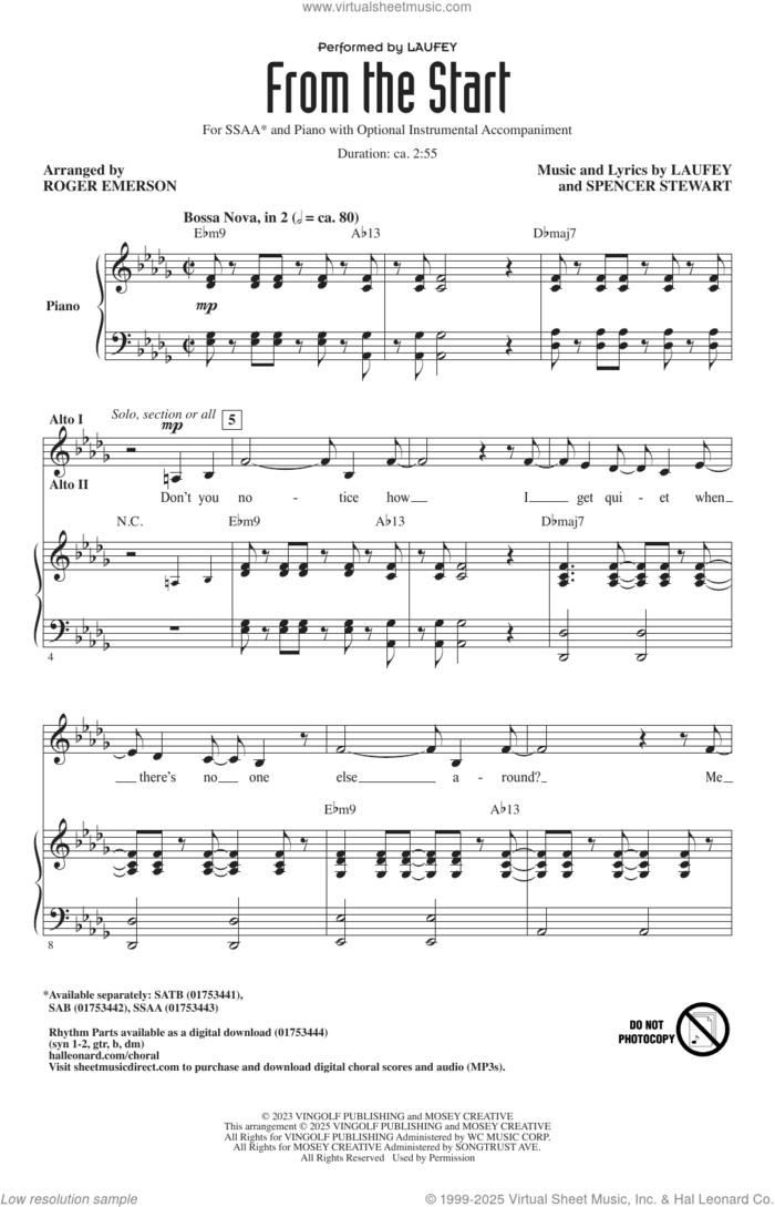 From The Start (arr. Roger Emerson) sheet music for choir (SSAA: soprano, alto) by Laufey, Roger Emerson and Spencer Stewart, intermediate skill level