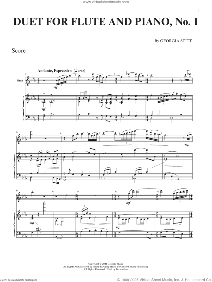 Duet For Flute And Piano, No. 1 sheet music for flute and piano by Georgia Stitt, classical score, intermediate skill level