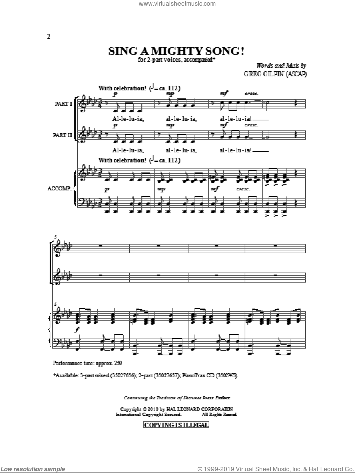 Sing A Mighty Song! sheet music for choir (2-Part) by Greg Gilpin, intermediate duet