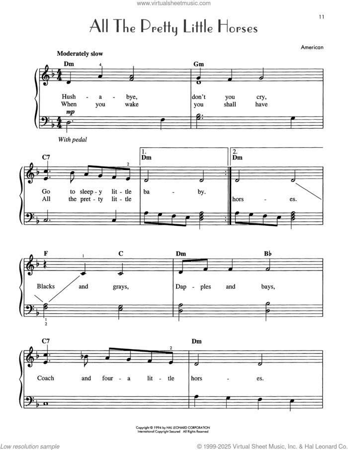 All The Pretty Little Horses sheet music for piano solo by Southeastern American Folksong, easy skill level