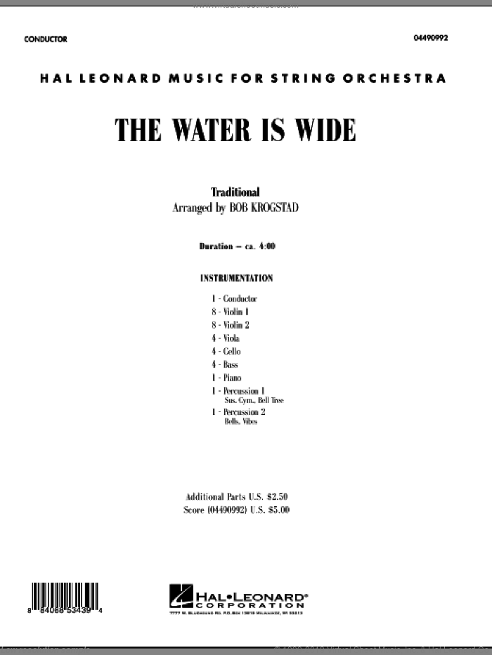 The Water Is Wide (COMPLETE) sheet music for orchestra by Bob Krogstad and Miscellaneous, intermediate skill level
