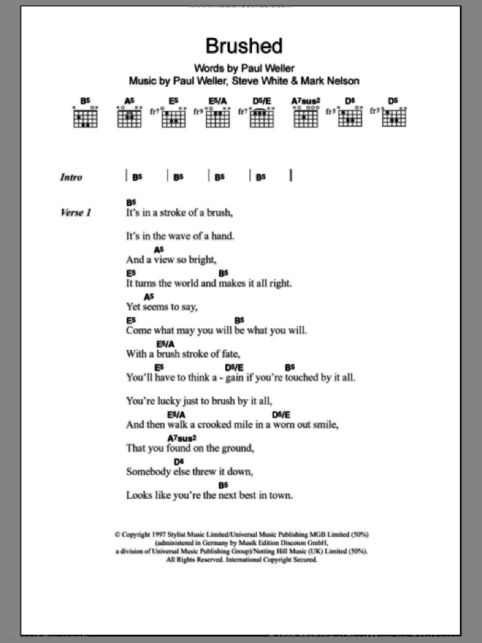 Brushed sheet music for guitar (chords) by Paul Weller, Mark Nelson and Steve White, intermediate skill level