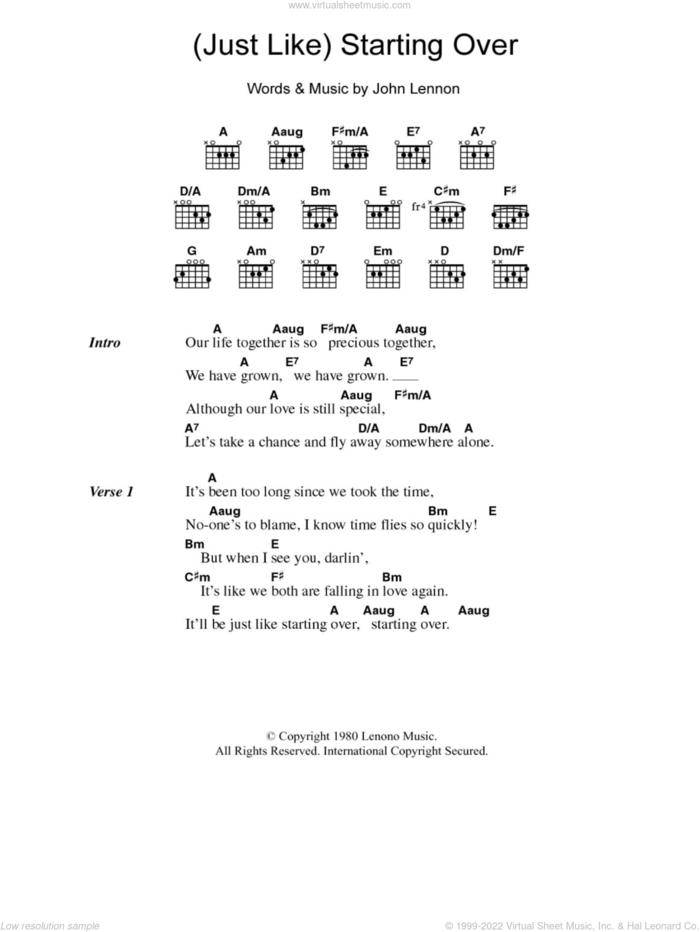 (Just Like) Starting Over sheet music for guitar (chords) by John Lennon, intermediate skill level