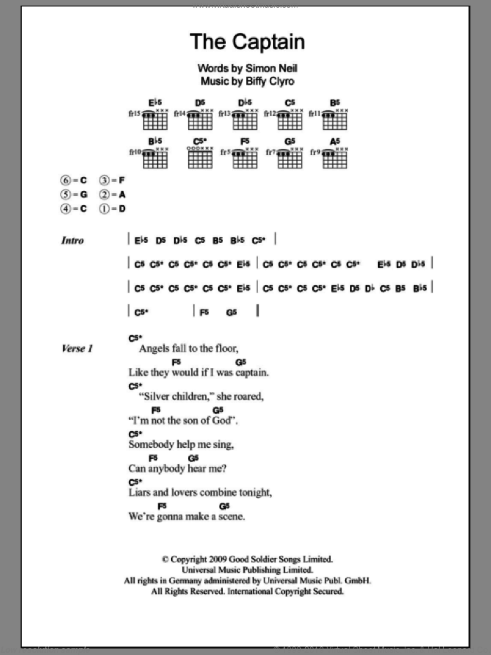 The Captain sheet music for guitar (chords) by Biffy Clyro and Simon Neil, intermediate skill level