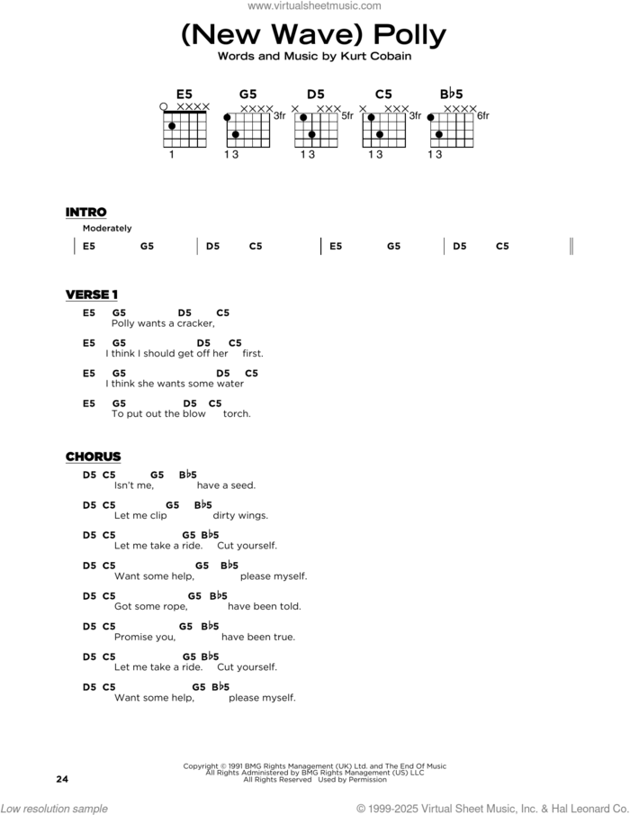 (New Wave) Polly sheet music for guitar solo by Nirvana and Kurt Cobain, beginner skill level