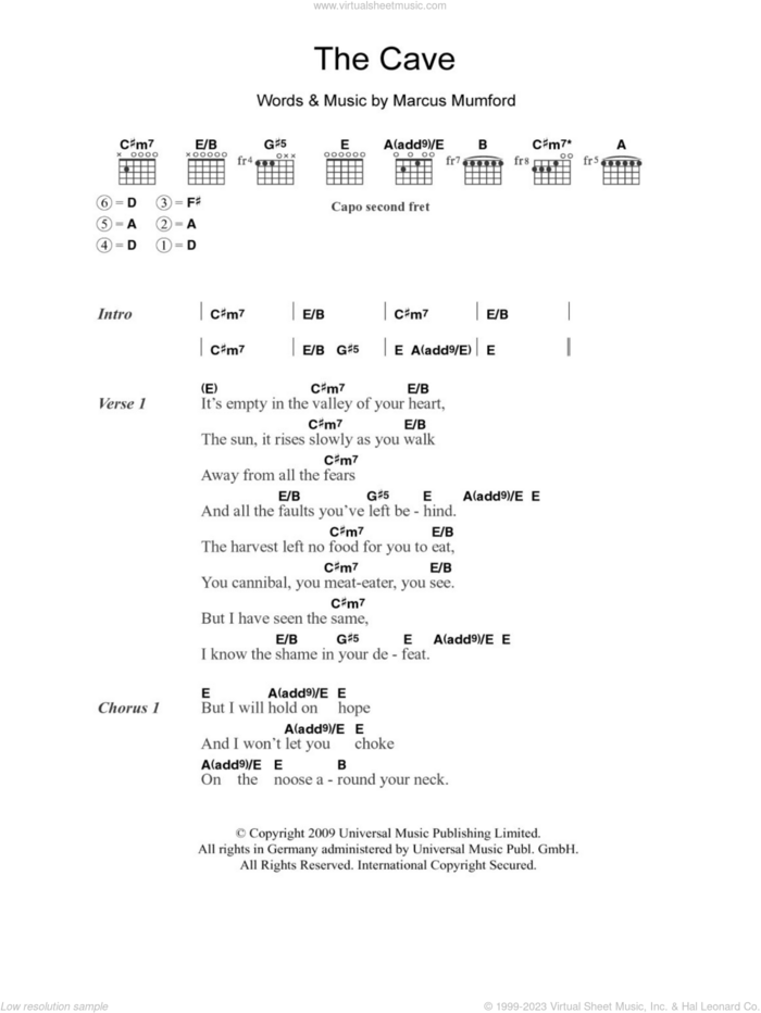 The Cave sheet music for guitar (chords) by Mumford & Sons and Marcus Mumford, intermediate skill level