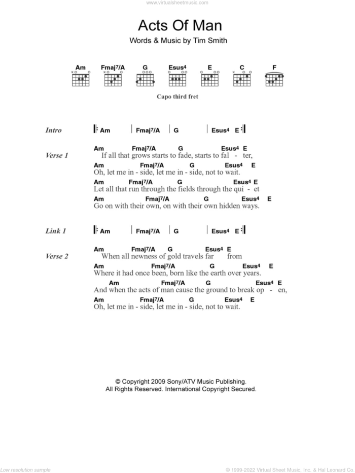 Acts Of Man sheet music for guitar (chords) by Midlake and Tim Smith, intermediate skill level