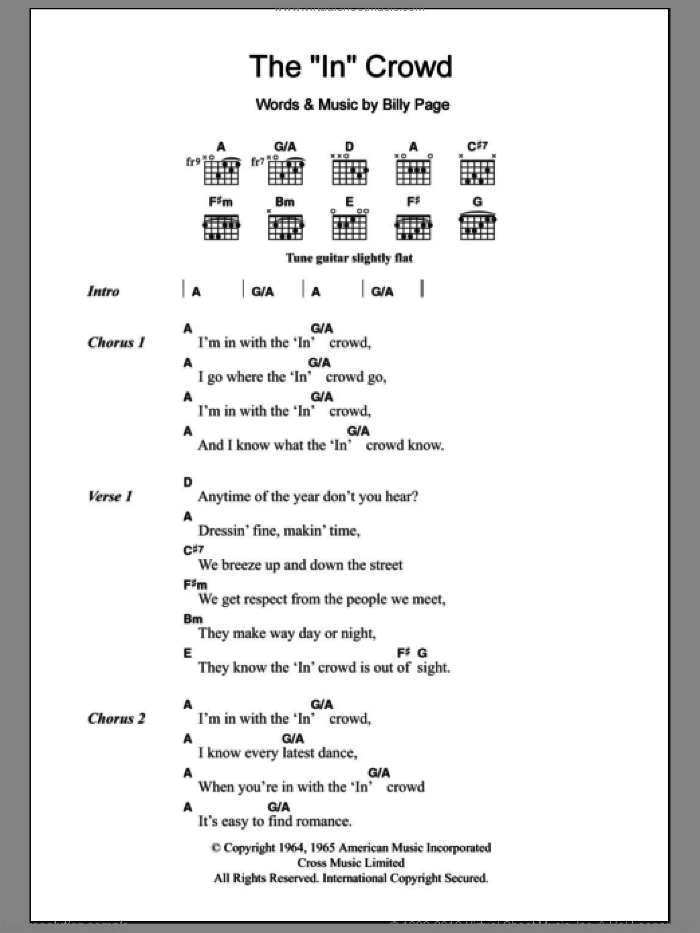 The 'In' Crowd sheet music for guitar (chords) by Bryan Ferry and Billy Page, intermediate skill level