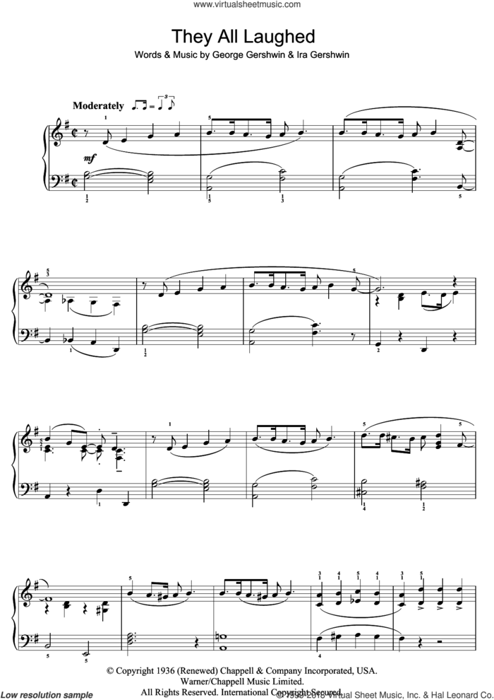 They All Laughed, (easy) sheet music for piano solo by George Gershwin and Ira Gershwin, easy skill level