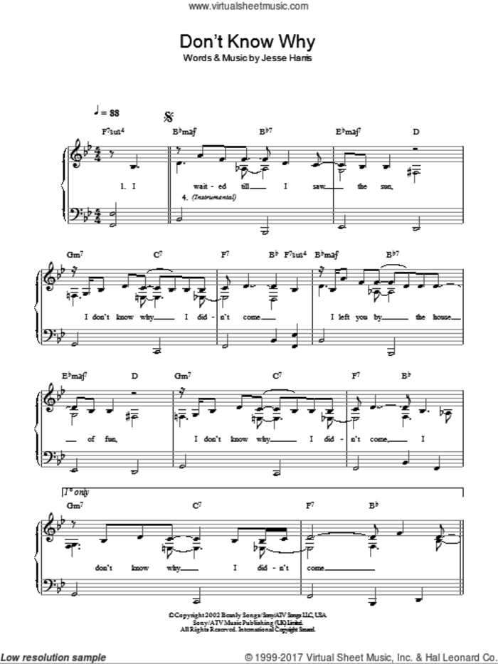 Don't Know Why sheet music for piano solo by Norah Jones and Jesse Harris, easy skill level