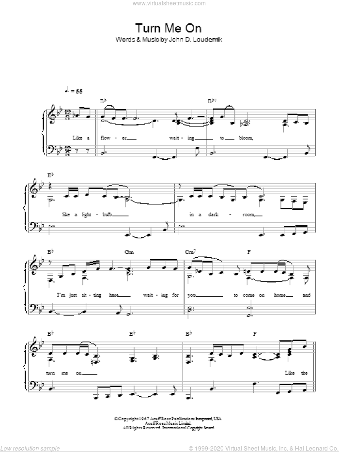 Turn Me On, (easy) sheet music for piano solo by Norah Jones and John D. Loudermilk, easy skill level
