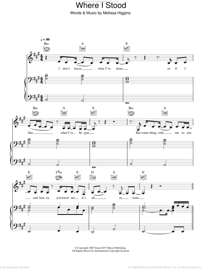 Where I Stood sheet music for voice, piano or guitar by Missy Higgins and Melissa Higgins, intermediate skill level