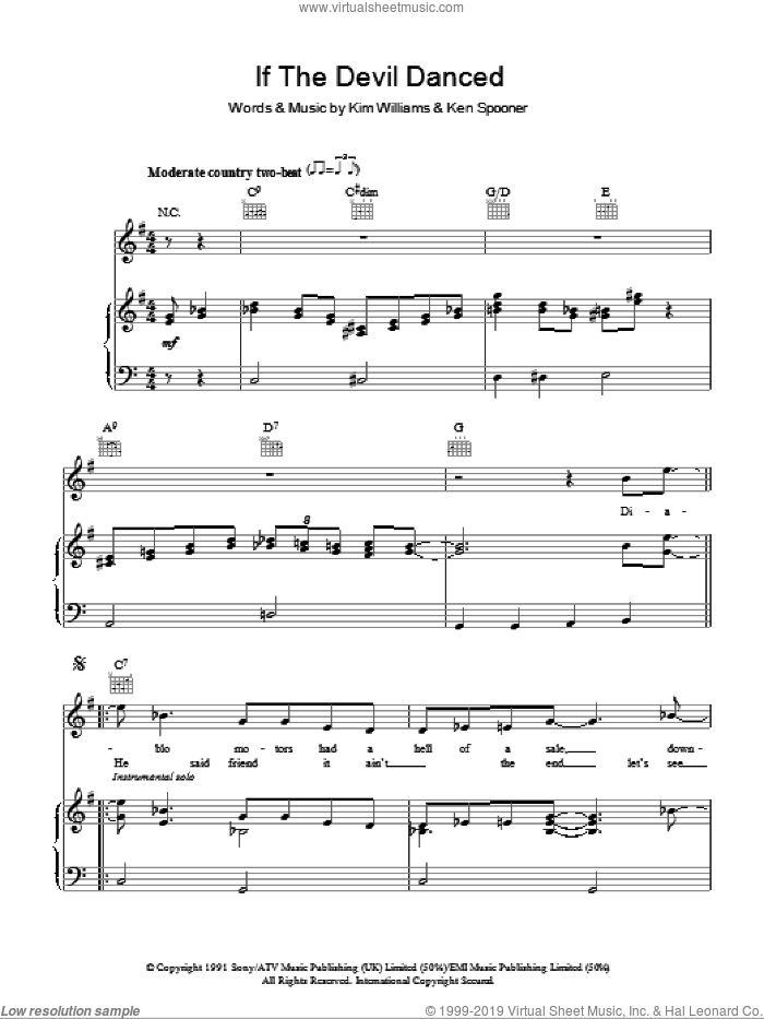 If The Devil Danced sheet music for voice, piano or guitar by Joe Diffie, Ken Spooner and Kim Williams, intermediate skill level
