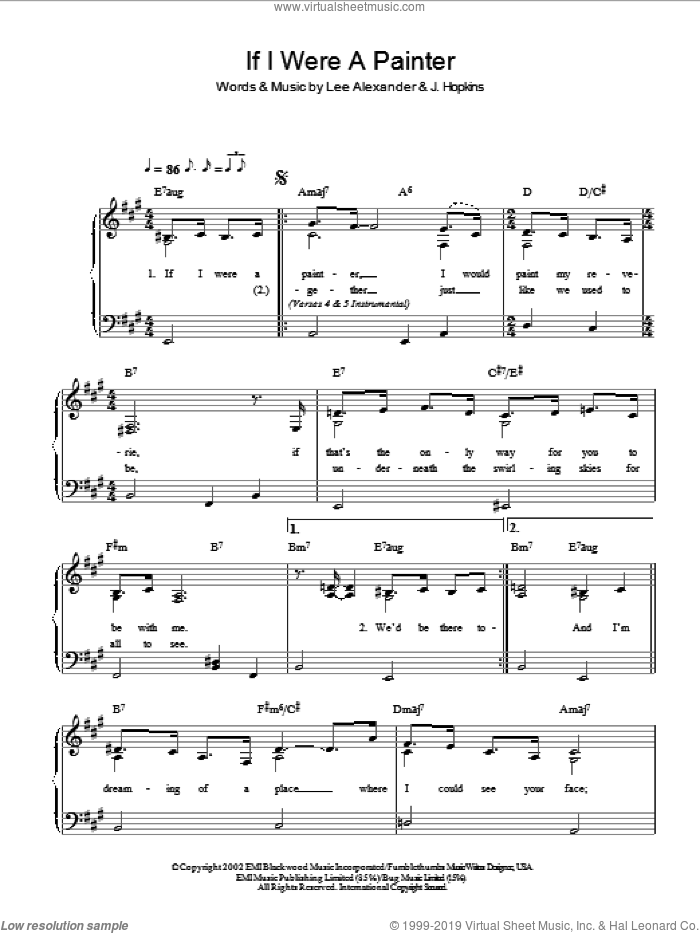 If I Were A Painter, (easy) sheet music for piano solo by Norah Jones, J. Hopkins and Lee Alexander, easy skill level