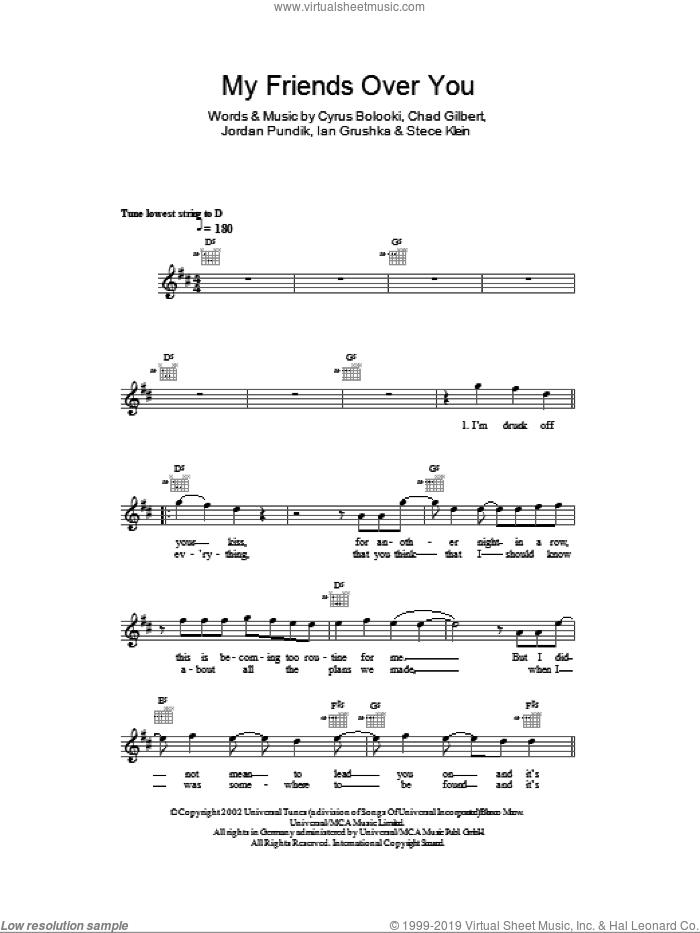 My Friends Over You sheet music for voice and other instruments (fake book) by New Found Glory, Chad Gilbert, Cyrus Bolooki, Ian Grushka, Jordan Pundik and Stece Klein, intermediate skill level