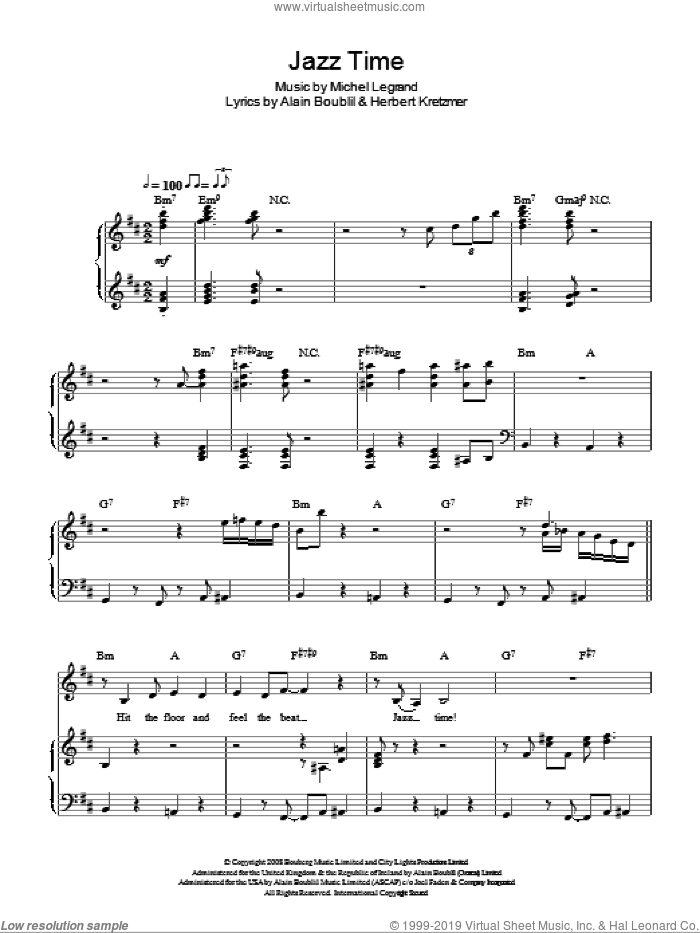 Jazz Time sheet music for voice, piano or guitar by Michel LeGrand, Marguerite (Musical), Alain Boublil and Herbert Kretzmer, intermediate skill level