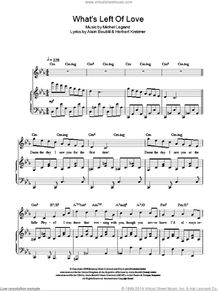 What's Left Of Love sheet music for voice, piano or guitar by Michel LeGrand, Marguerite (Musical), Alain Boublil and Herbert Kretzmer, intermediate skill level