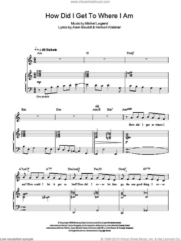How Did I Get To Where I Am sheet music for voice, piano or guitar by Michel LeGrand, Marguerite (Musical), Alain Boublil and Herbert Kretzmer, intermediate skill level
