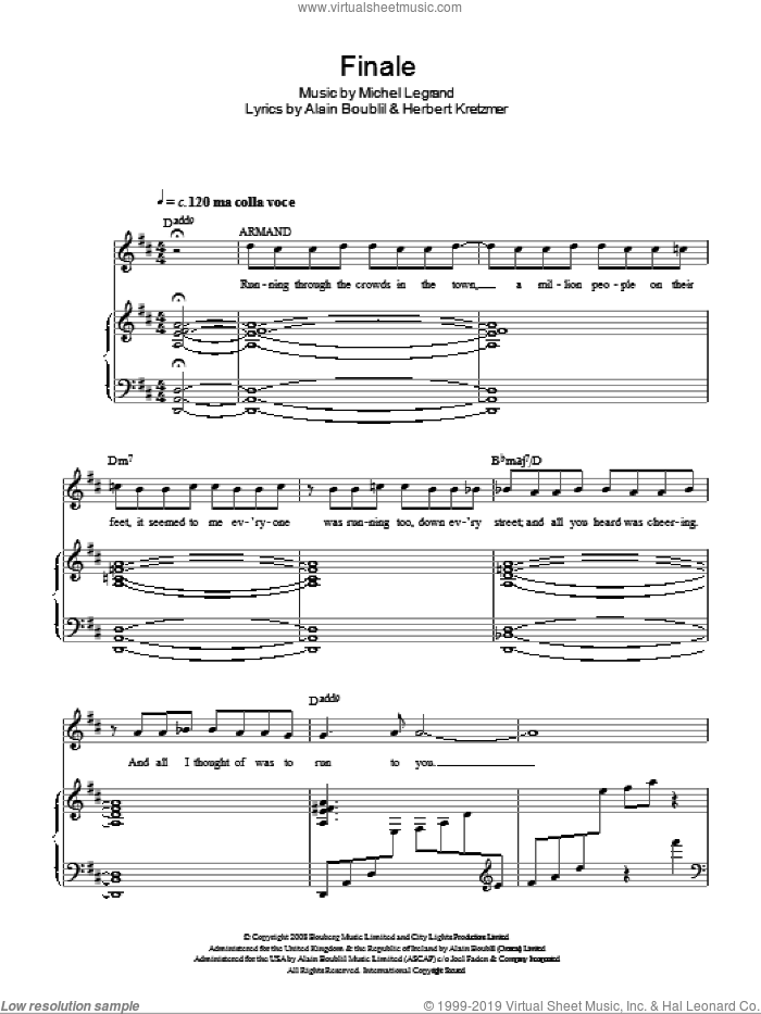 Finale sheet music for voice, piano or guitar by Michel LeGrand, Marguerite (Musical), Alain Boublil and Herbert Kretzmer, intermediate skill level