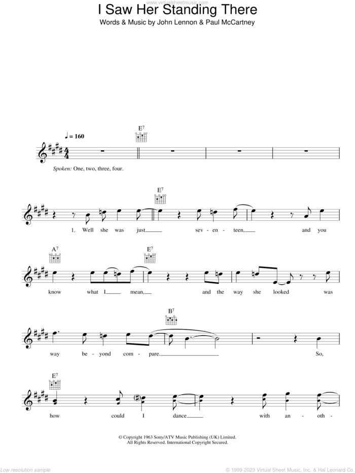I Saw Her Standing There sheet music for voice and other instruments (fake book) by The Beatles, John Lennon and Paul McCartney, intermediate skill level