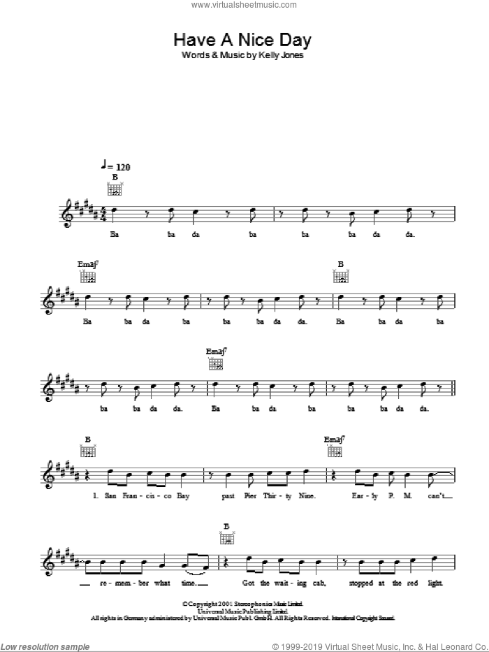 Have A Nice Day sheet music for voice and other instruments (fake book) by Stereophonics and Kelly Jones, intermediate skill level