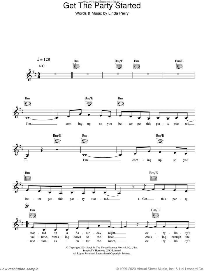Get The Party Started sheet music for voice and other instruments (fake book) , P!nk and Linda Perry, intermediate skill level