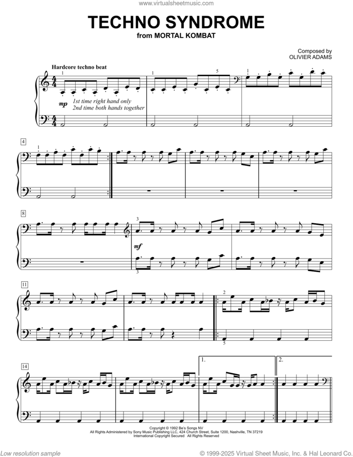 Techno Syndrome (from Mortal Kombat) sheet music for voice and other instruments (E-Z Play) by The Immortals and Olivier Adams, easy skill level