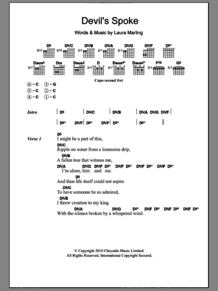 Devil's Spoke sheet music for guitar (chords) by Laura Marling, intermediate skill level