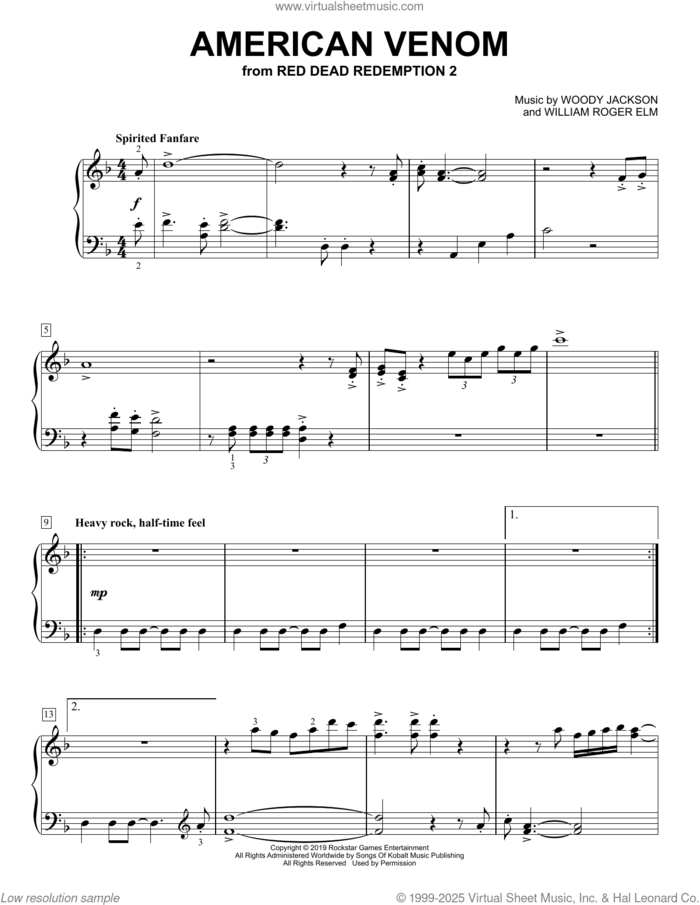 American Venom (from Red Dead Redemption II) sheet music for voice and other instruments (E-Z Play) by Woody Jackson, easy skill level