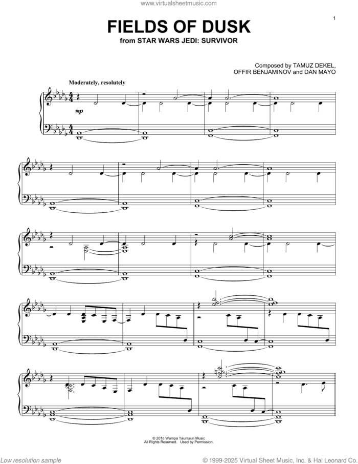 Fields Of Dusk (from Star Wars Jedi: Survivor) sheet music for piano solo by Offir Benjaminov, Dan Mayo and Tamuz Dekel, intermediate skill level