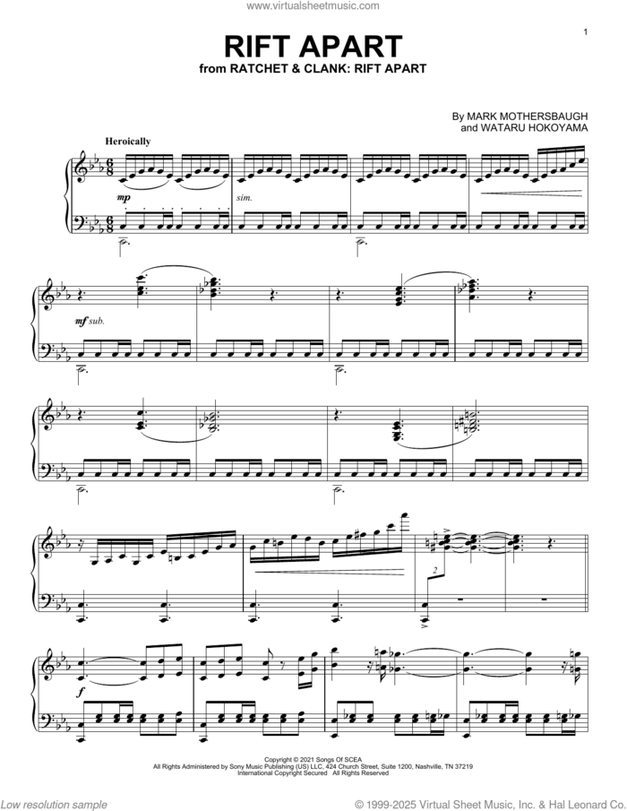 Rift Apart (from Ratchet and Clank: Rift Apart) sheet music for piano solo by Mark Mothersbaugh and Wataru Hokoyama, intermediate skill level