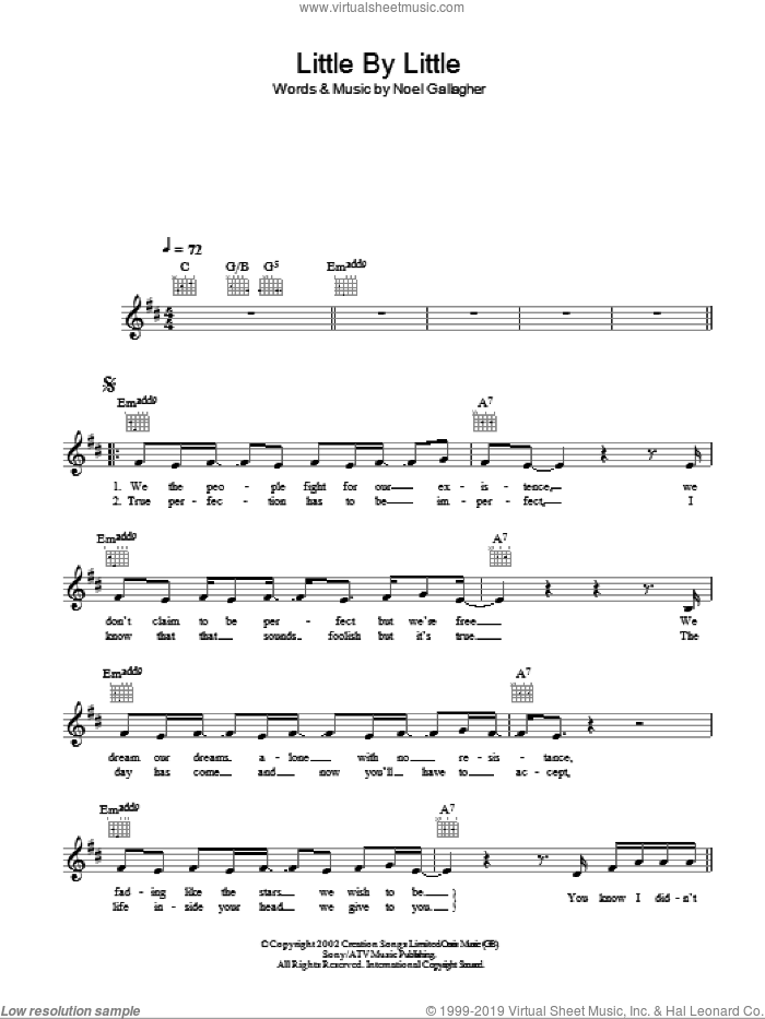 Little By Little sheet music for voice and other instruments (fake book) by Oasis and Noel Gallagher, intermediate skill level