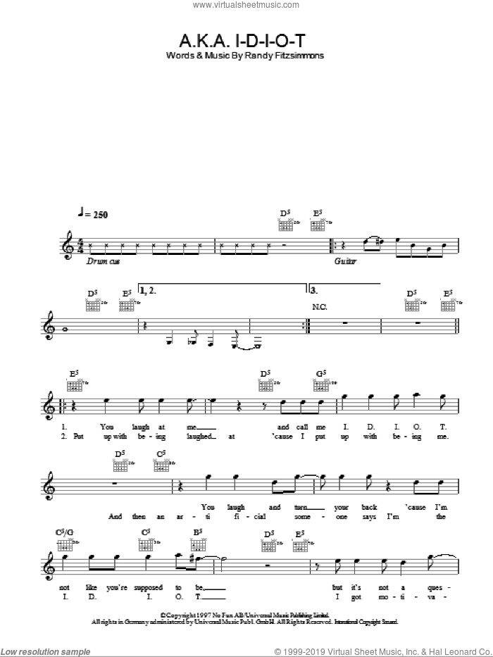 A.K.A. I-D-I-O-T sheet music for voice and other instruments (fake book) by The Hives and Randy Fitzsimmons, intermediate skill level