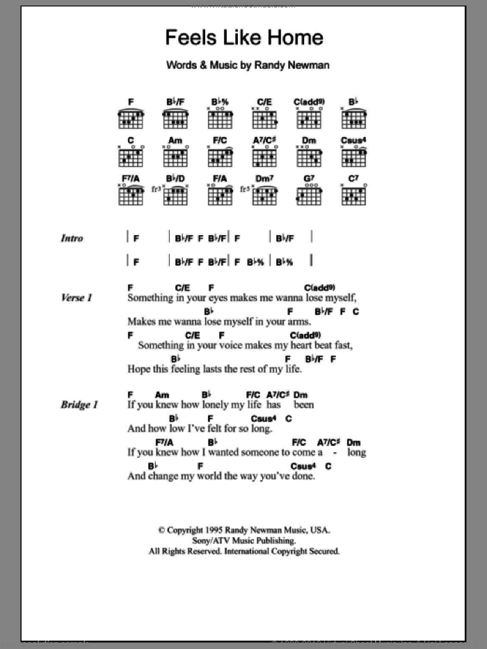 Feels Like Home sheet music for guitar (chords) by Randy Newman, intermediate skill level
