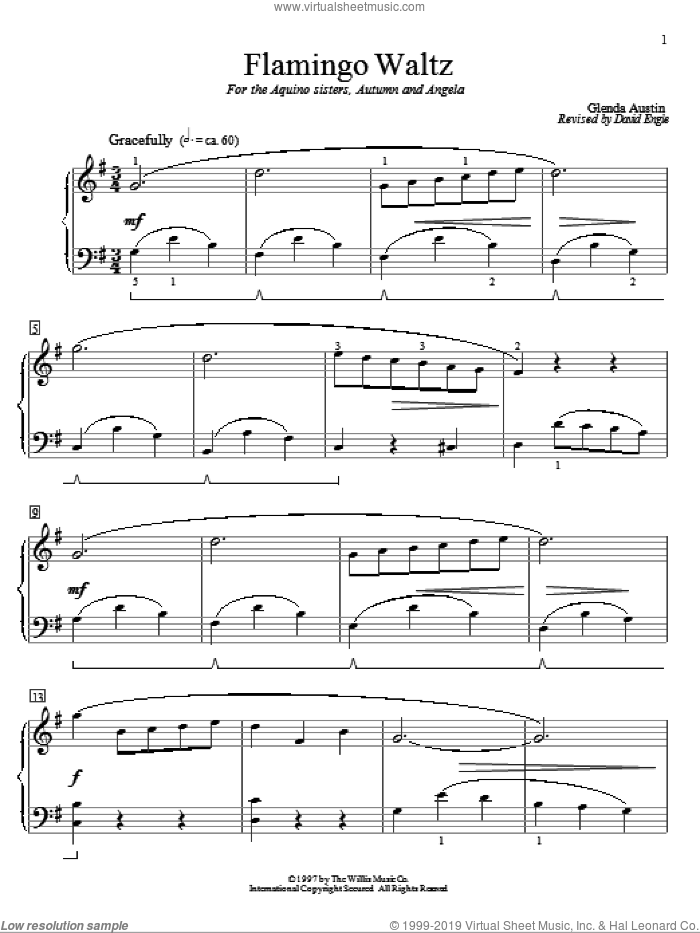 Flamingo Waltz sheet music for piano solo (elementary) by Glenda Austin, classical score, beginner piano (elementary)