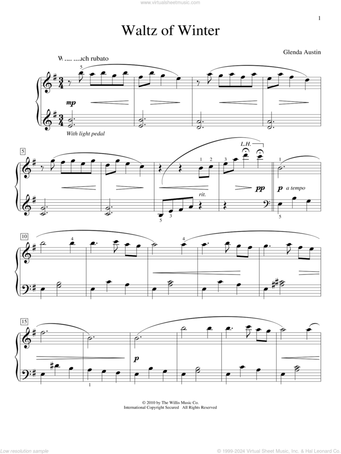 Waltz Of Winter sheet music for piano solo (elementary) by Glenda Austin, classical score, beginner piano (elementary)