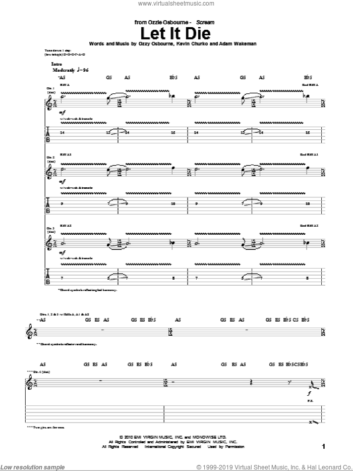 Let It Die sheet music for guitar (tablature) by Ozzy Osbourne, Adam Wakeman and Kevin Churko, intermediate skill level