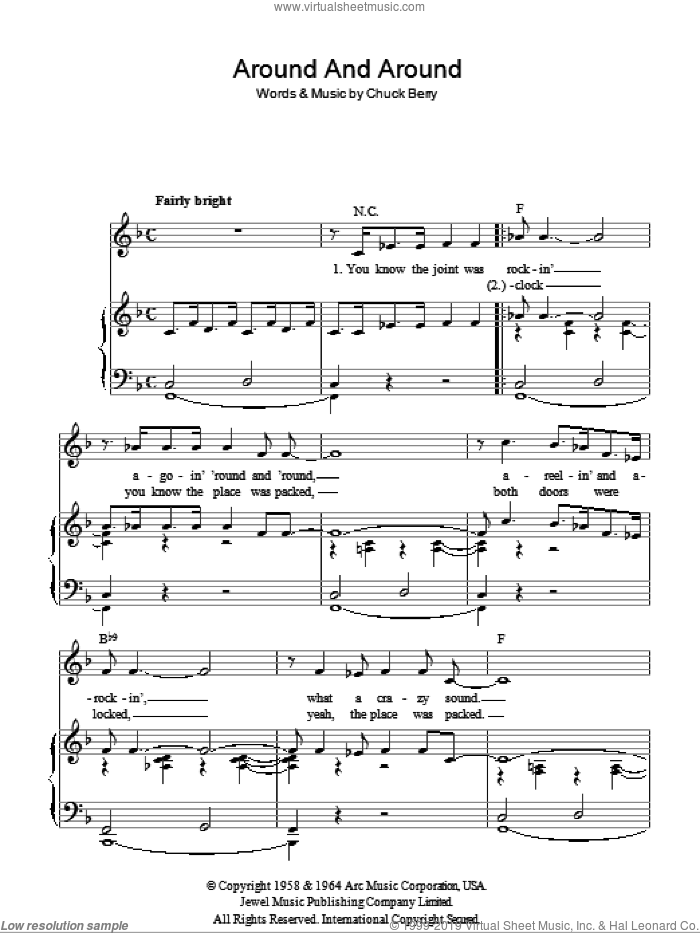 Around And Around sheet music for voice, piano or guitar by Chuck Berry, intermediate skill level