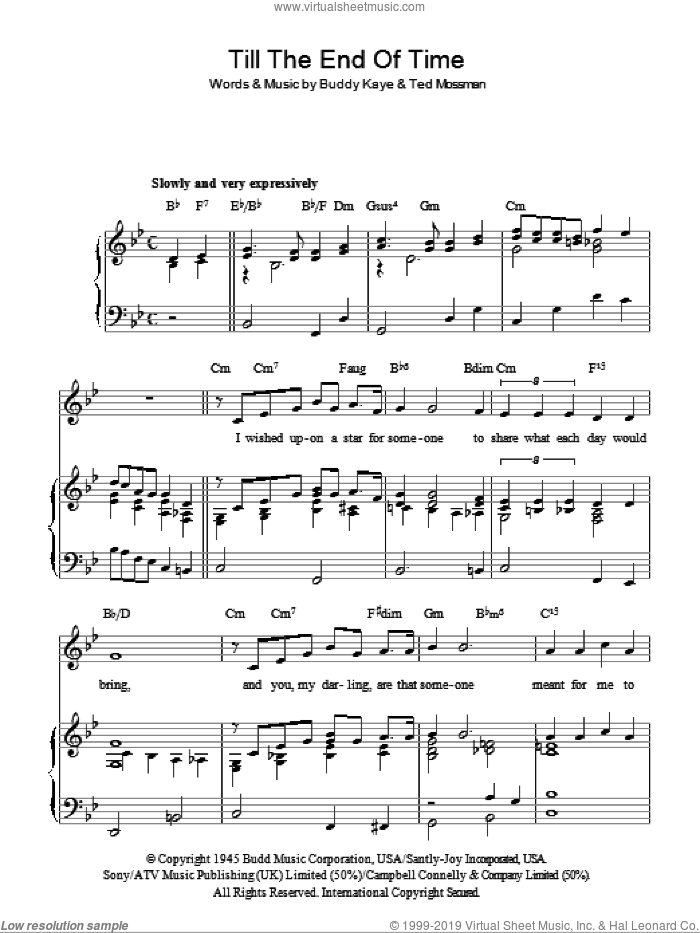 Till The End Of Time sheet music for voice, piano or guitar by Perry Como, Buddy Kaye and Ted Mossman, intermediate skill level