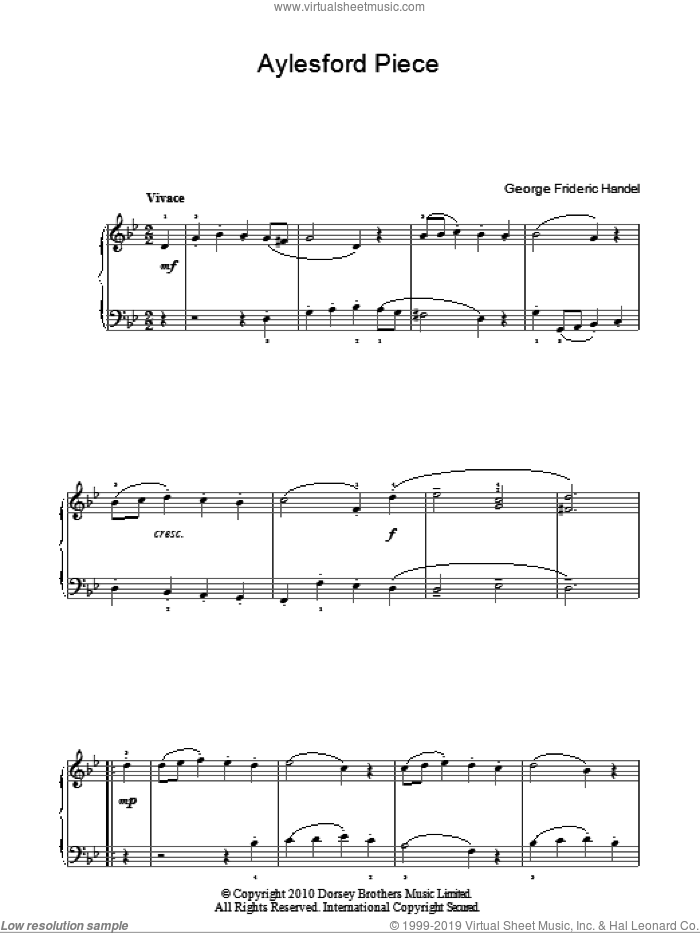 Aylesford Piece sheet music for piano solo by George Frideric Handel, classical score, easy skill level