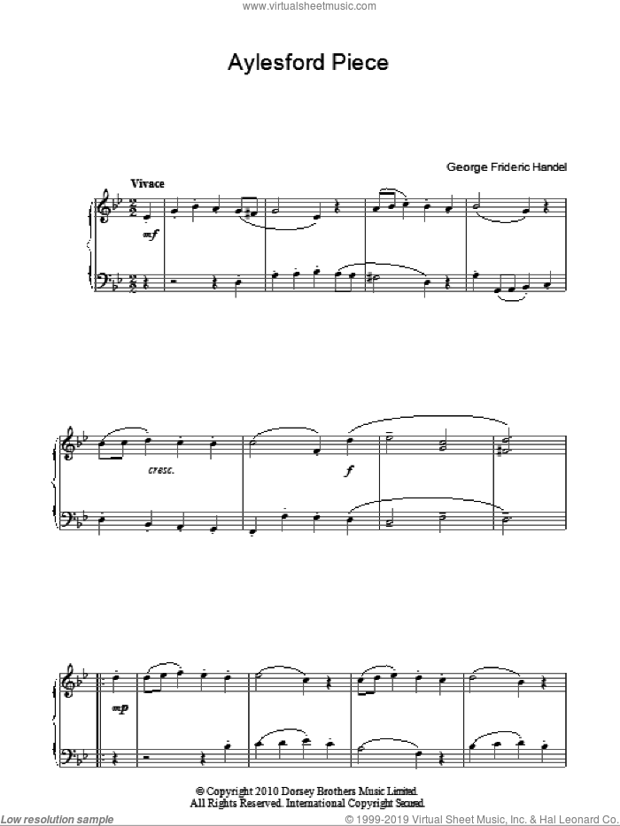 Aylesford Piece sheet music for piano solo by George Frideric Handel, classical score, intermediate skill level