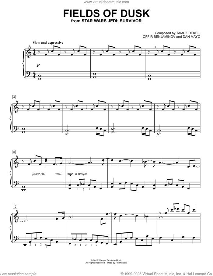 Fields Of Dusk (from Star Wars Jedi: Survivor) sheet music for voice and other instruments (E-Z Play) by Offir Benjaminov, Dan Mayo and Tamuz Dekel, easy skill level