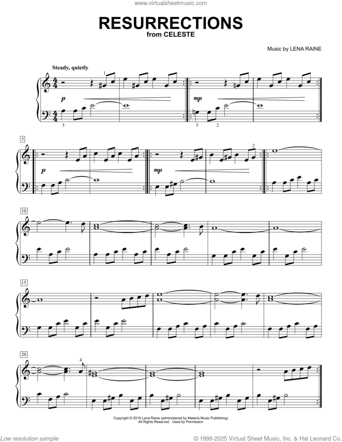 Resurrections (from Celeste) sheet music for voice and other instruments (E-Z Play) by Lena Raine, easy skill level